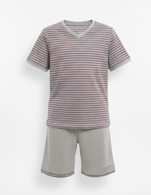 Pijama Verano Remera Manga Corta Estampado Rayado y Short