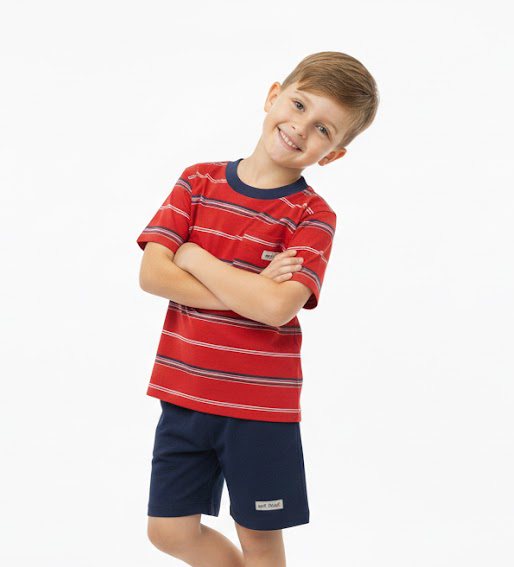 Pijama Verano Remera Manga Corta y Short Estampado Rayado