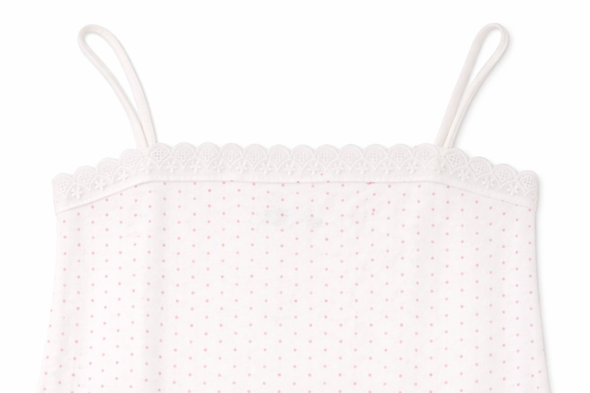 Pijama Verano Remera con Breteles y Short Estampado Lunares y Broderie