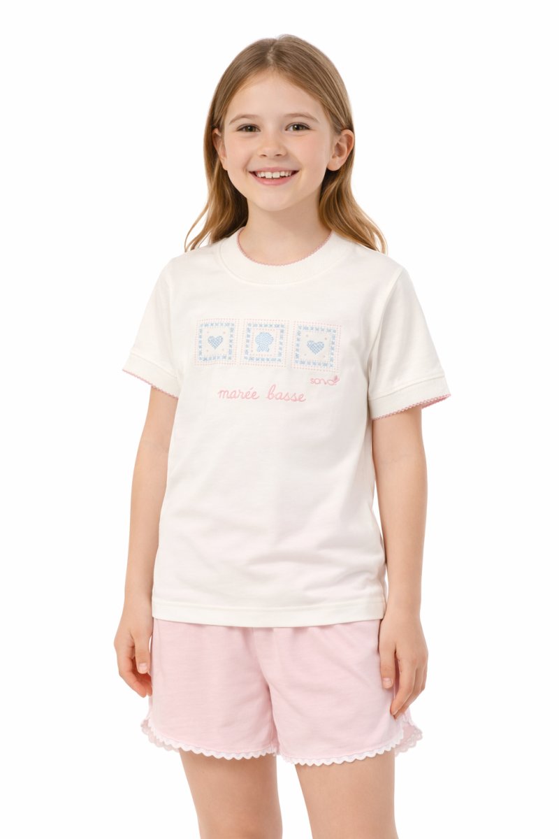 Pijama Verano Remera Manga Corta y Short Bordado Maree Basse