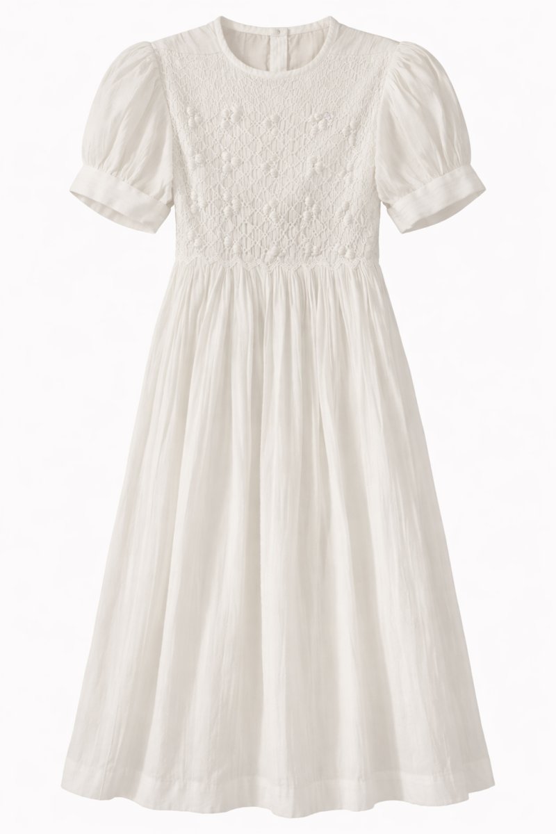 Vestido de comunion boton en manga con punto smock