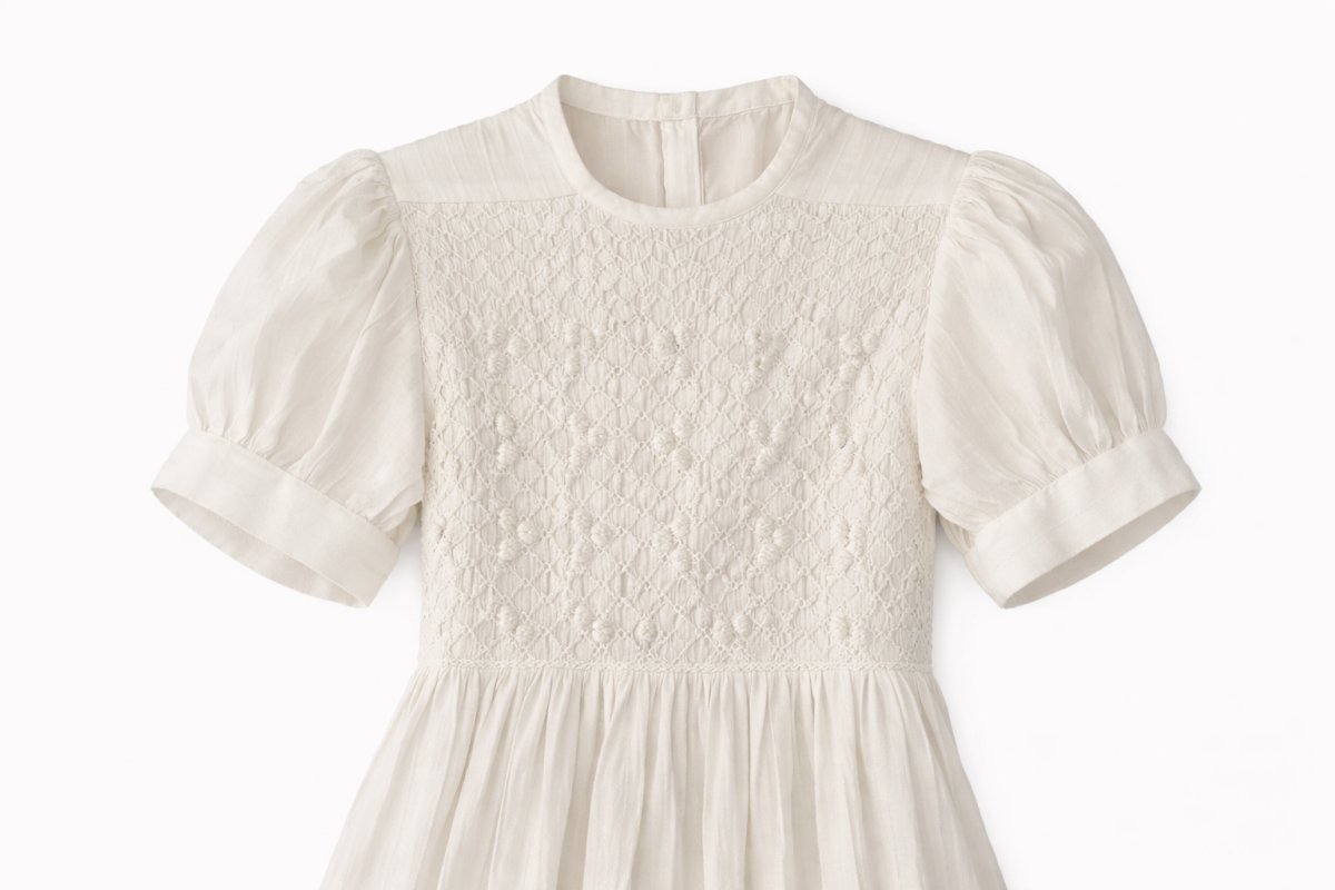 Vestido de comunion boton en manga con punto smock