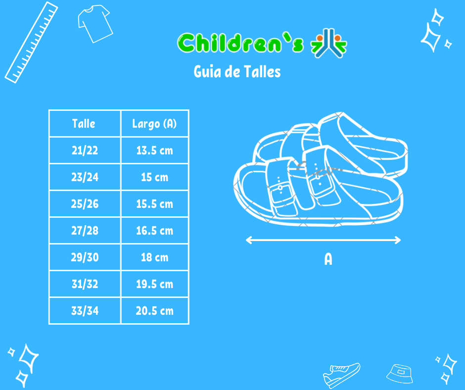 Guia de talles Chinelas Sandalias Tiburon Sharky