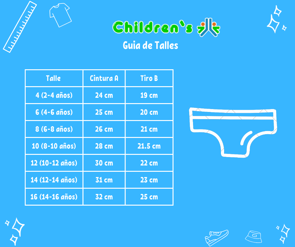 Guia de talles Slip de baño Anticloro