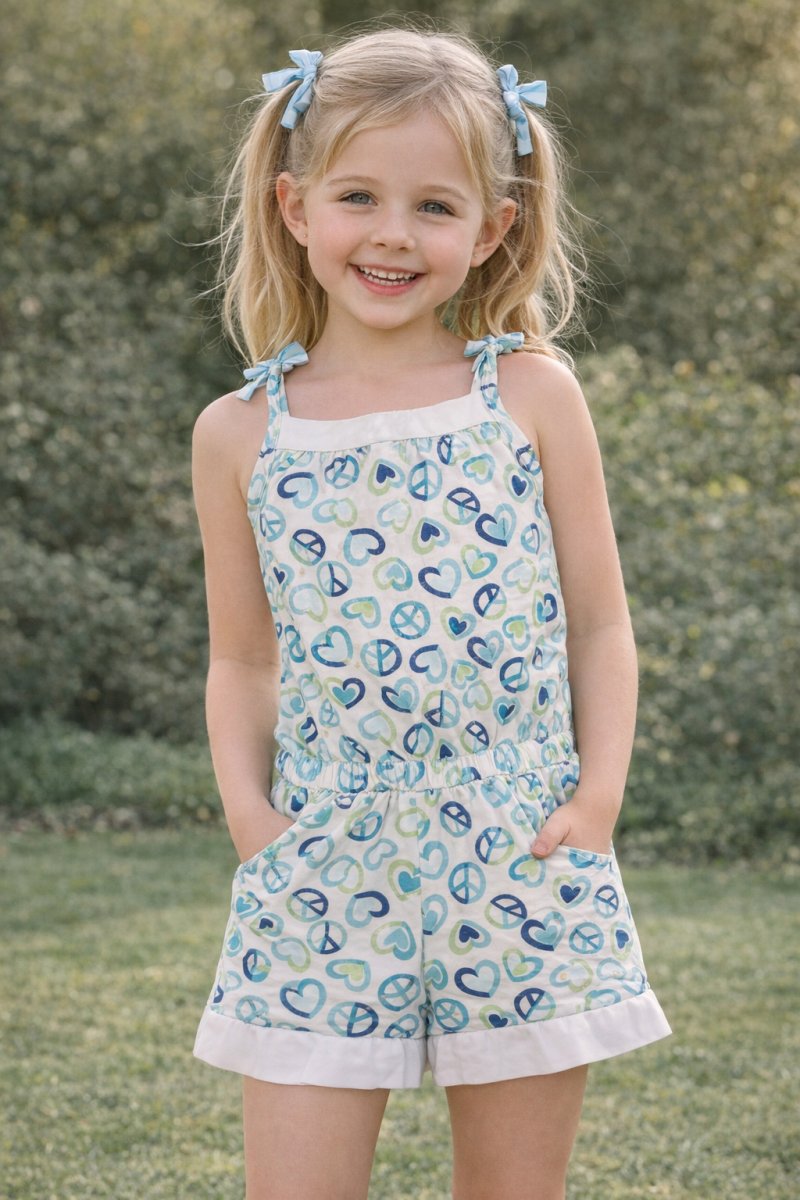 Enterito Mono Algodon Estampado Corazones y Símbolo de Paz