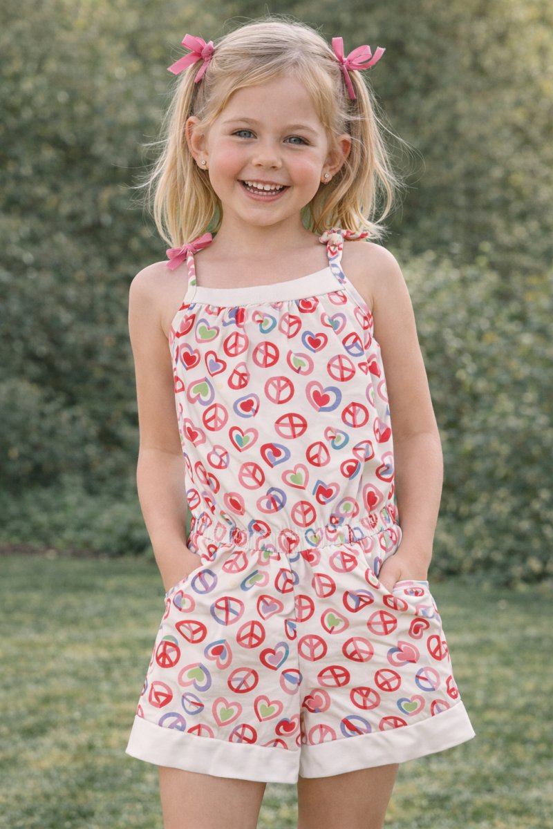 Enterito Mono Algodon Estampado Corazones y Símbolo de Paz