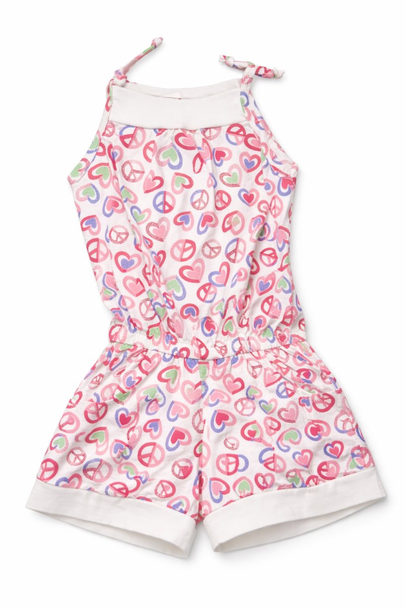 Enterito Mono Algodon Estampado Corazones y Símbolo de Paz