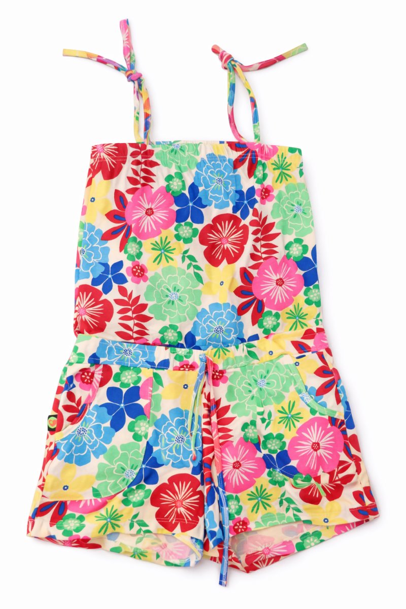 Enterito Mono Algodon Estampado Flores con Cintura Regulable