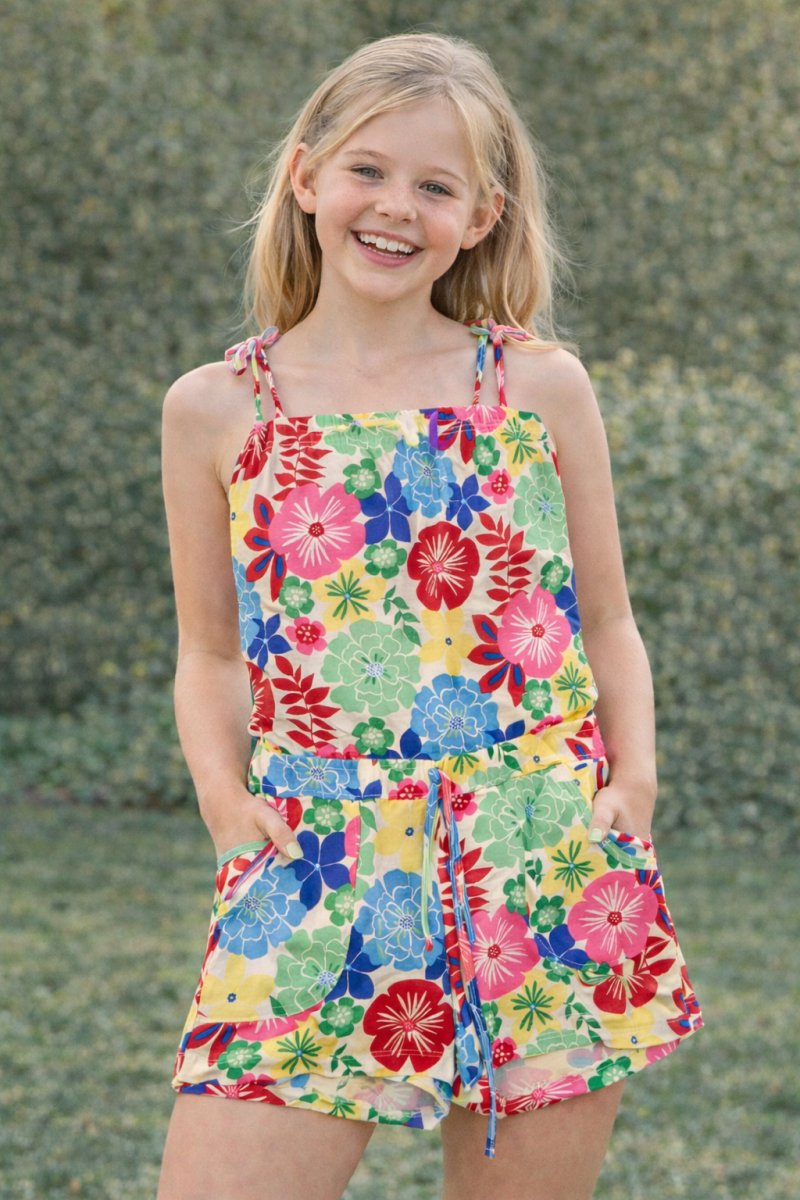 Enterito Mono Algodon Estampado Flores con Cintura Regulable