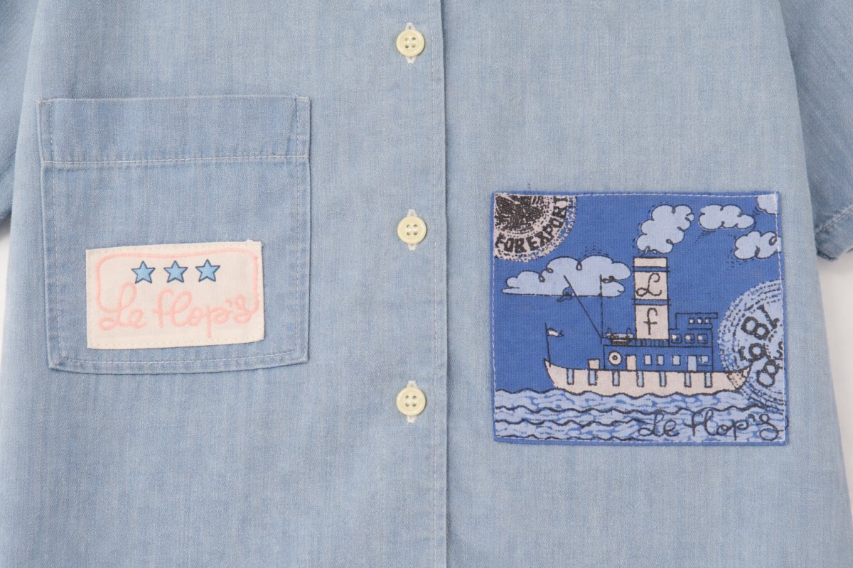 Camisa De Jean Manga Corta  Con Mariposo Bordada