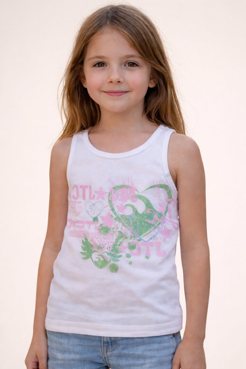 Remera Musculosa Estampado Corazon con Glitter