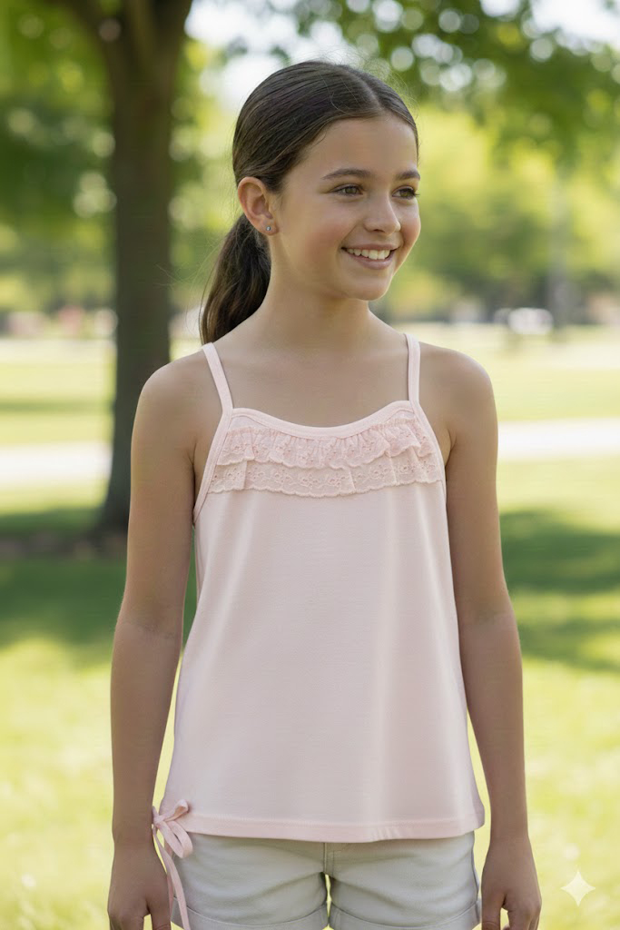 Remera Musculosa de Breteles con Volados de Broderie