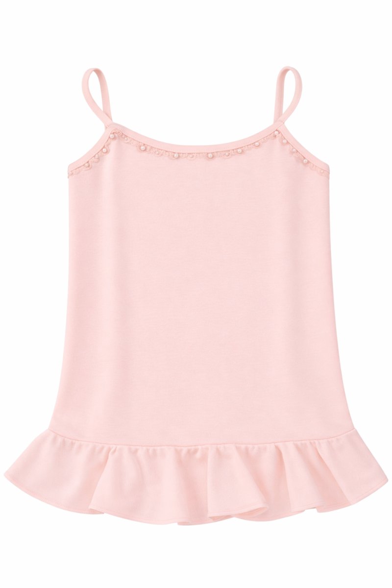 Remera Musculosa de Bretel Liso con Encaje y Perlas