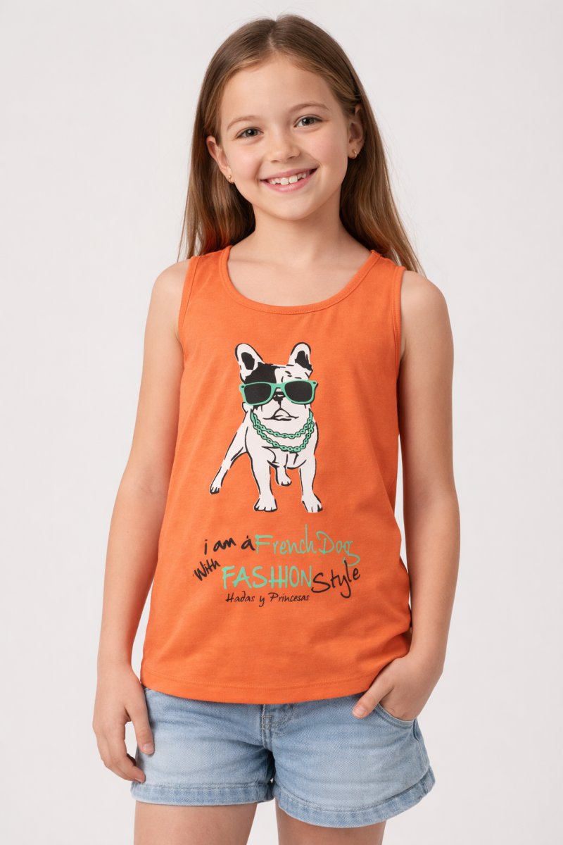 Remera Sin Mangas Estampa Perro