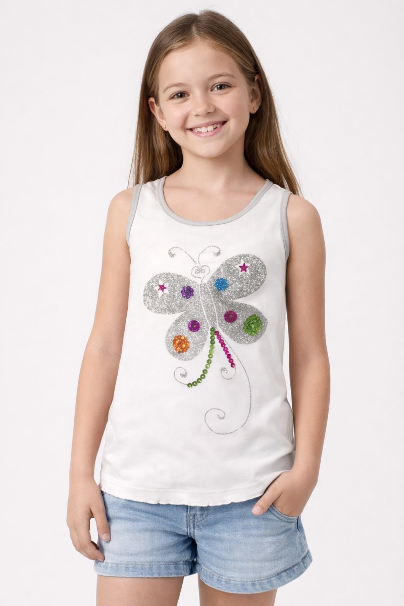 Remera Musculosa Mariposa Glitter con Lentejuelas