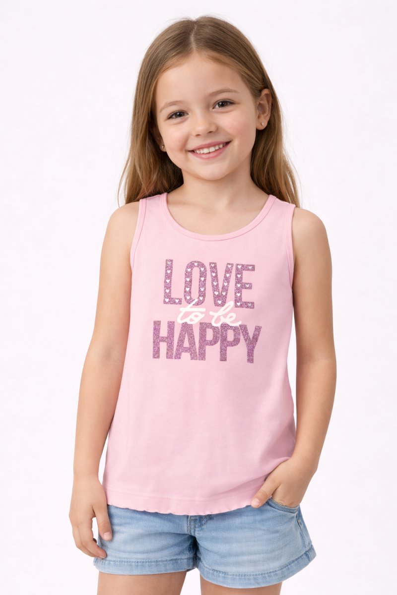 Remera Musculosa de Modal Estampado con Glitter Love To Be Happy