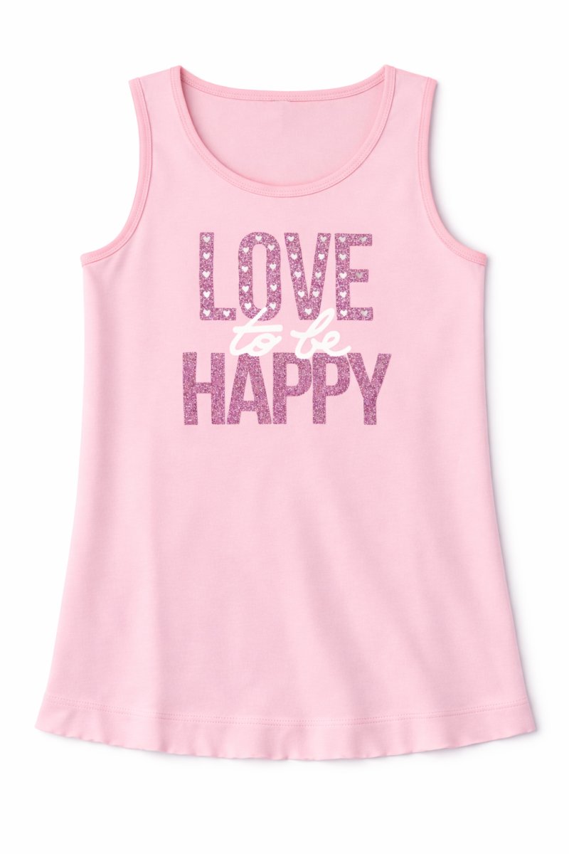 Remera Musculosa de Modal Estampado con Glitter Love To Be Happy