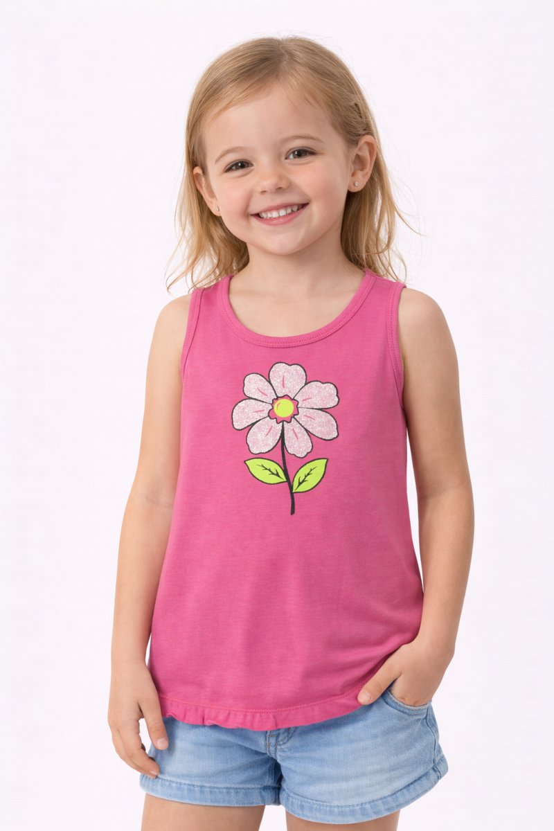 Remera Musculosa Estampado Flor con Glitter