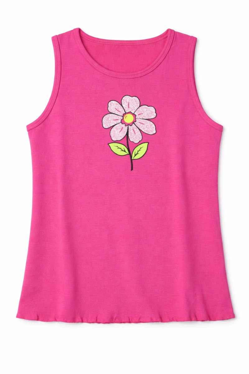 Remera Musculosa Estampado Flor con Glitter
