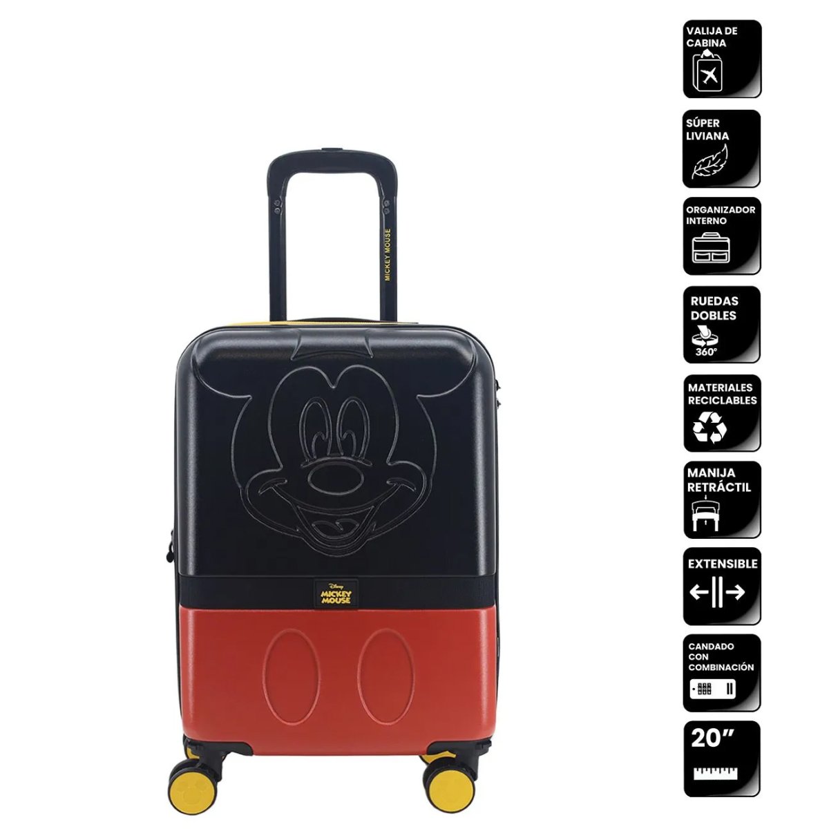 Valija Carry On Mickey Mouse Bajo Relieve - 20 Pulgadas - 100% ABS