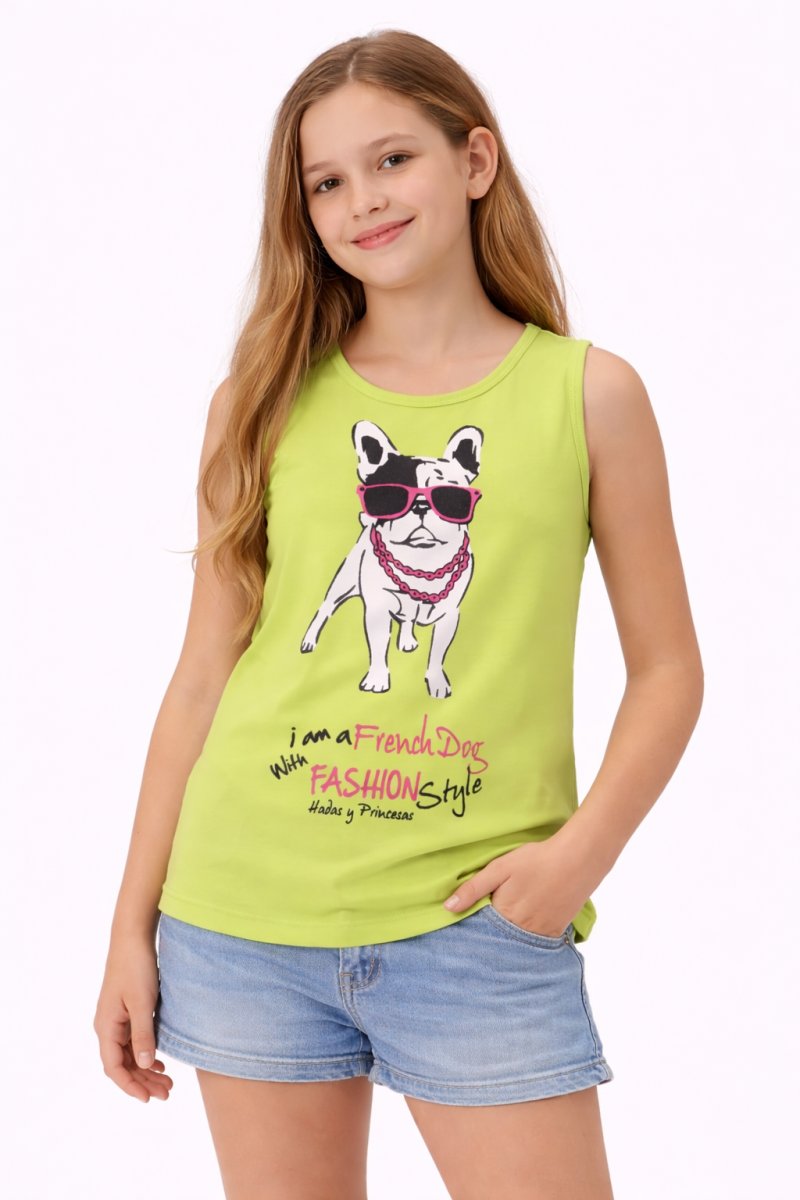 Remera Sin Mangas Estampa Perro