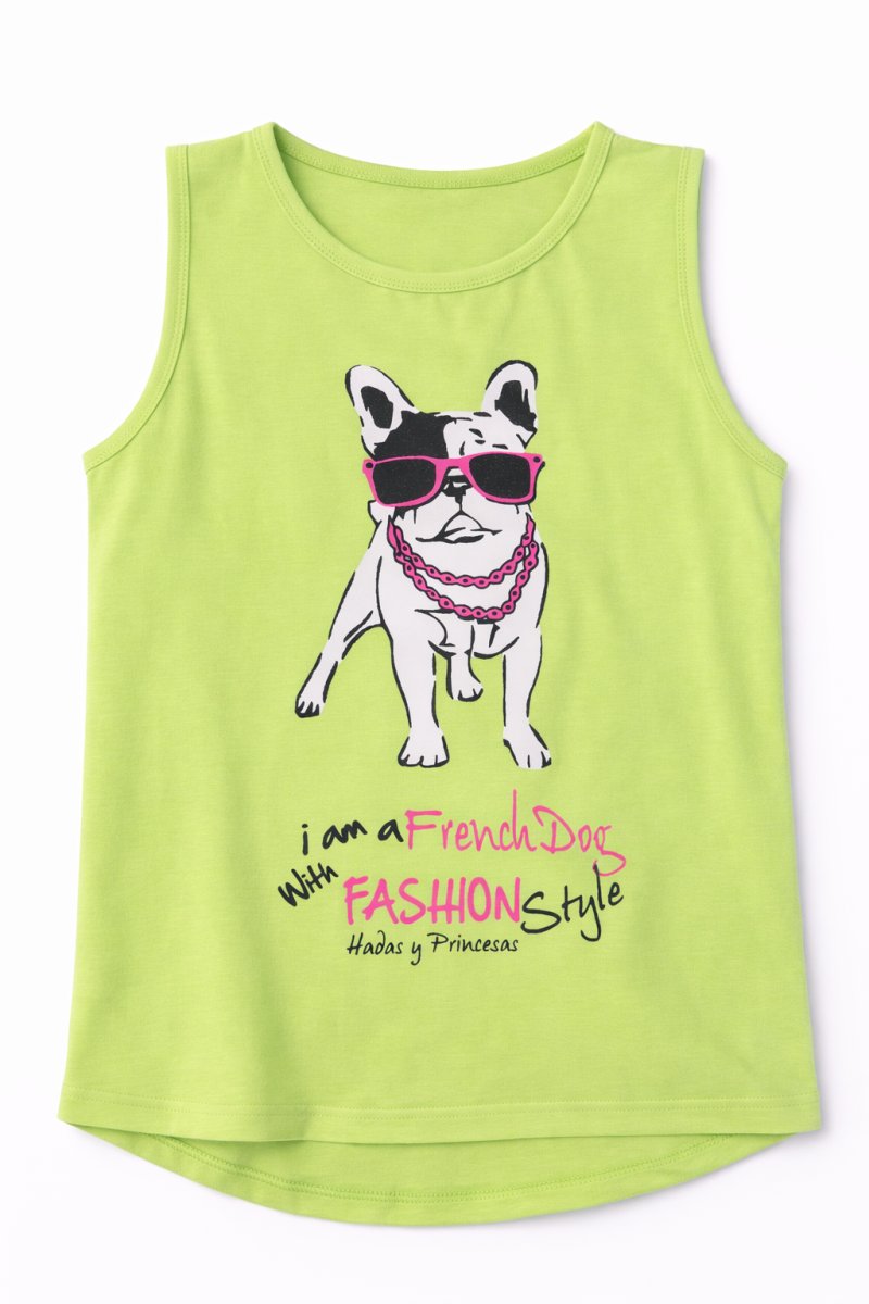 Remera Sin Mangas Estampa Perro