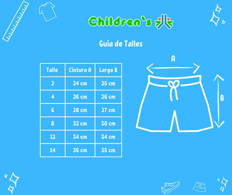 Guia de talles Short Tela Tipo Cargo Estampado Mariposa