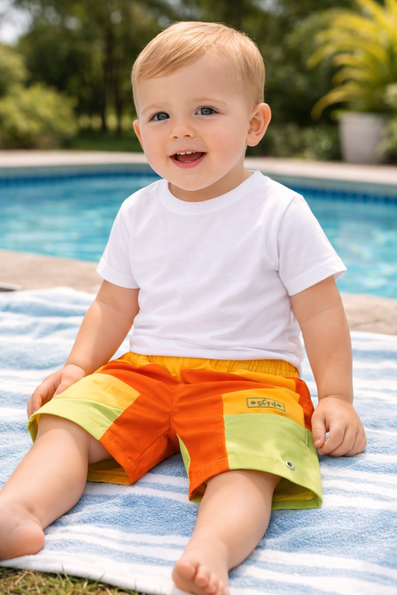 Short de Baño Con Cintura Elastizada De Polister Con Suspensor