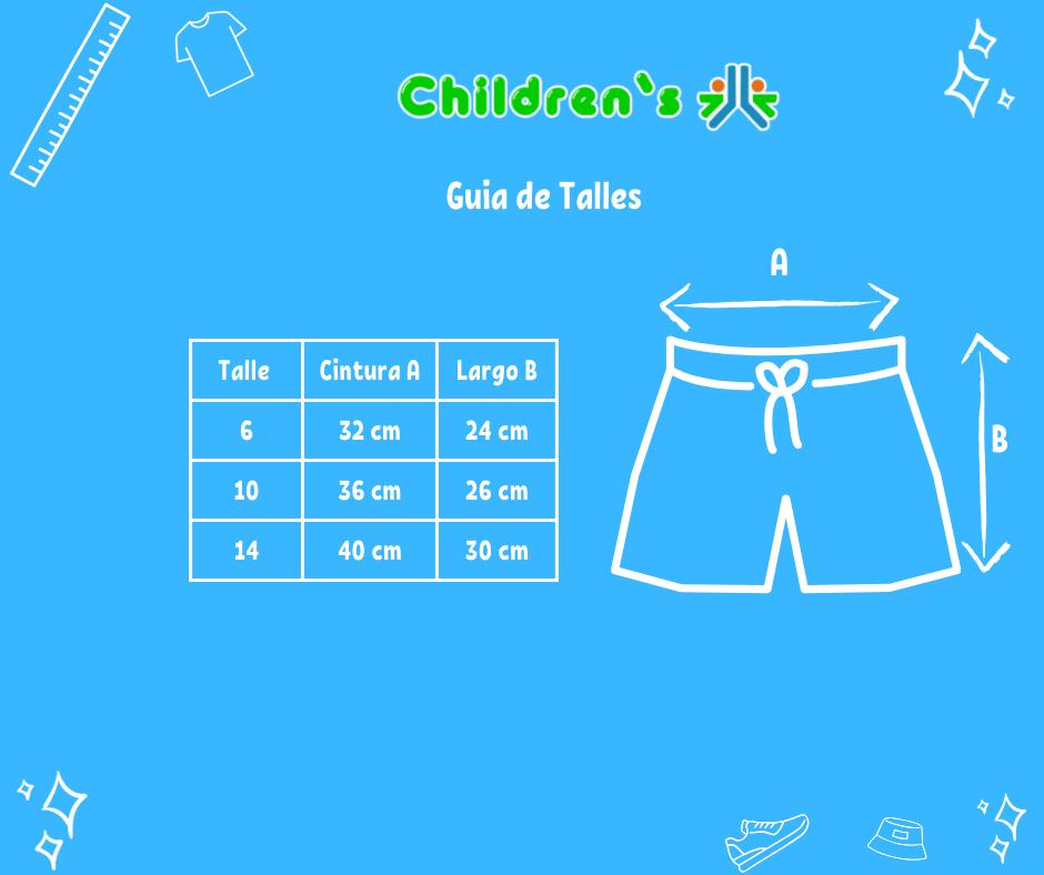 Guia de talles Short Rayado Poplin Con Cintura Regulable