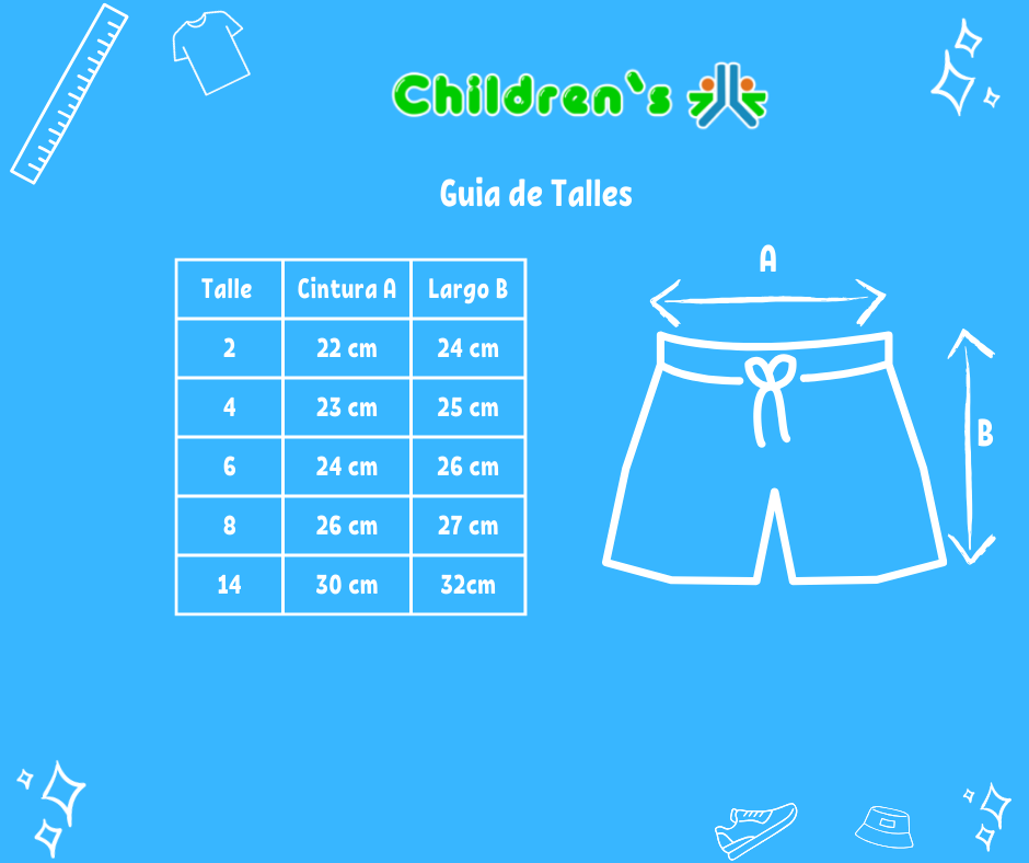 Guia de talles short poplin estampando cintura elastizada