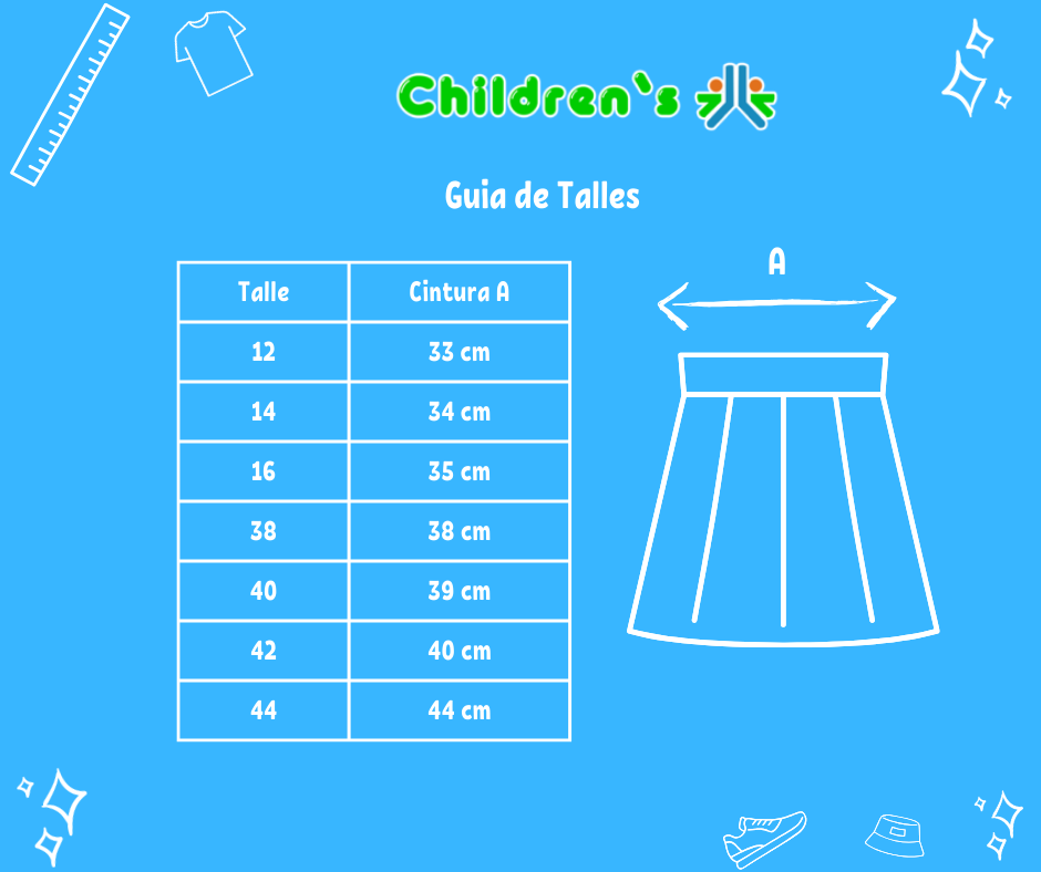 Guia de talles Pollera Colegial 2 tablas Sarga