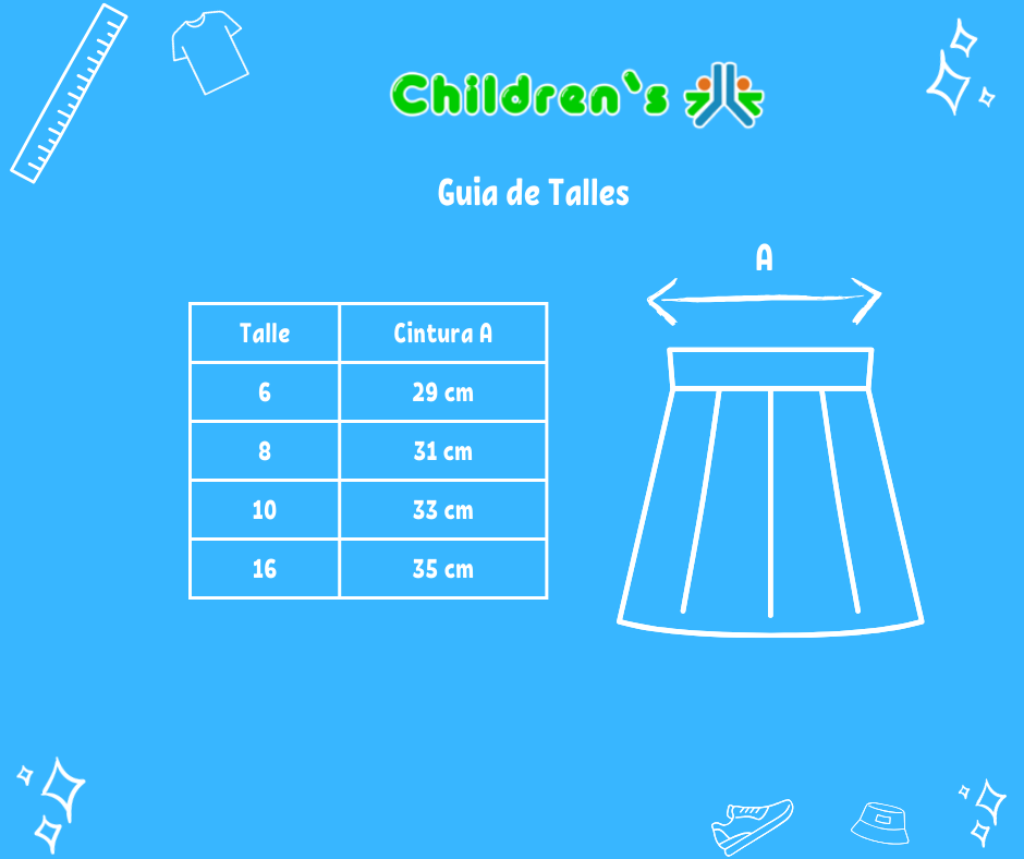 Guia de talles Pollera Colegial 2 tablas Sarga