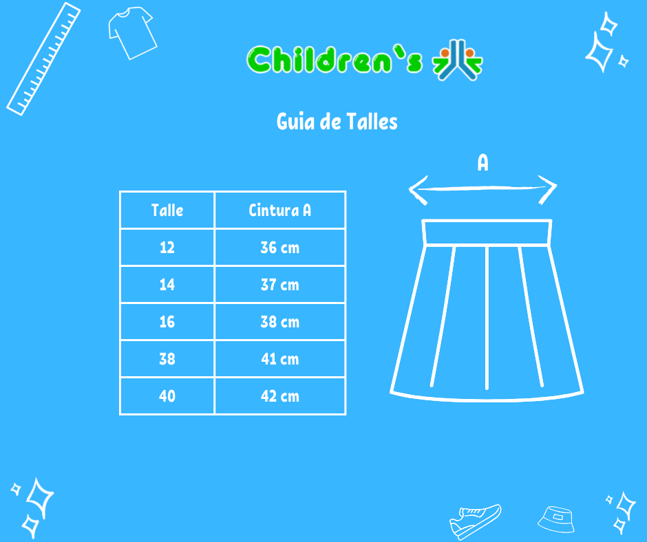 Guia de talles Pollera Colegial 2 tablas Sarga