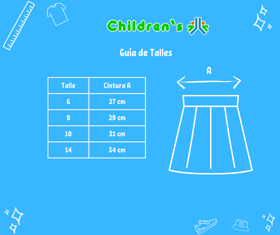 Guia de talles Pollera Colegial 2 tablas Sarga