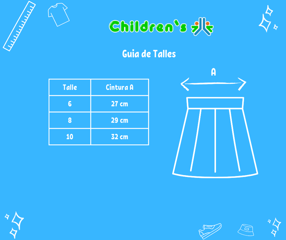 Guia de talles Pollera Colegial 2 tablas Sarga