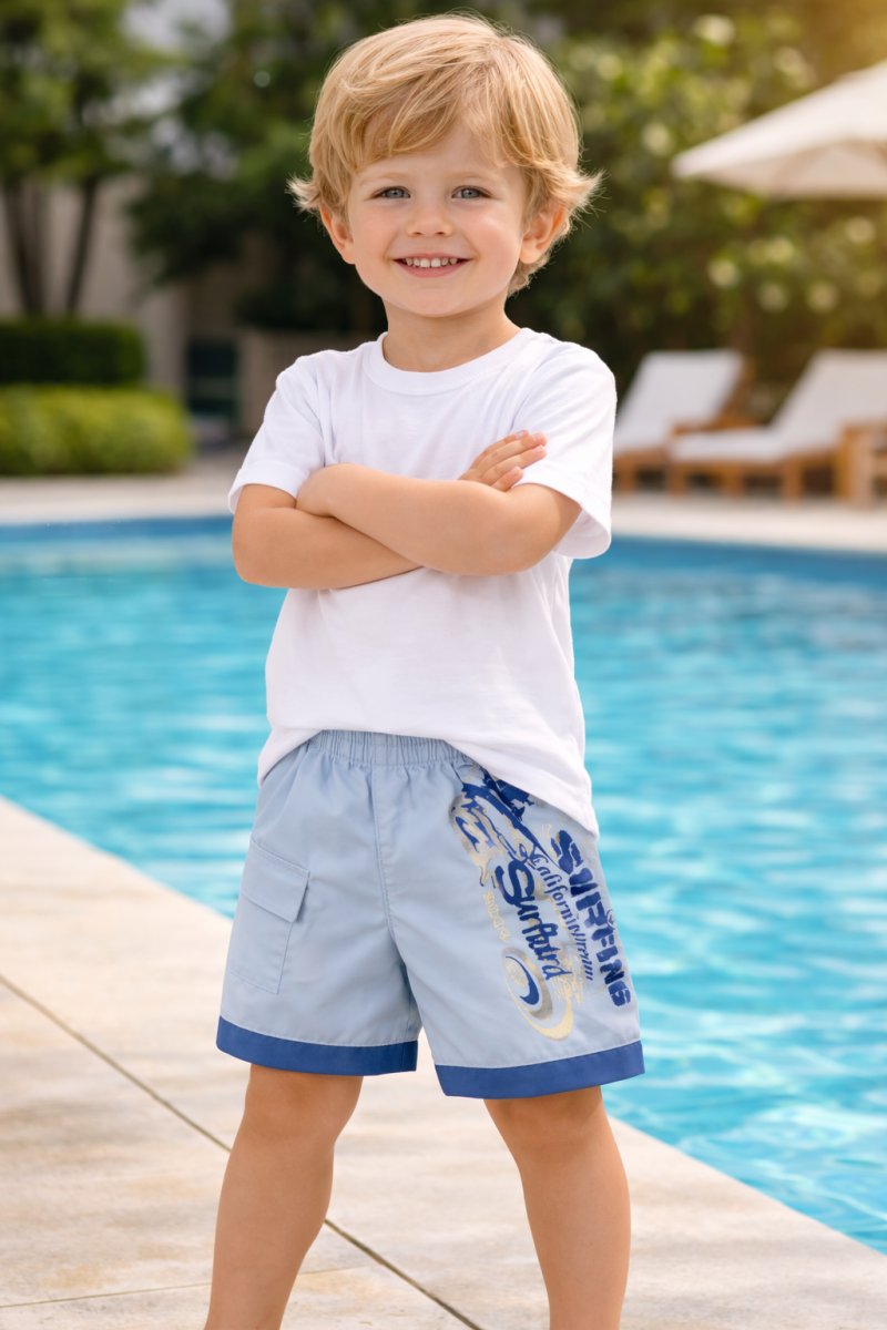 Short de Baño Estampado Microfifra Con Cintura Elastizada