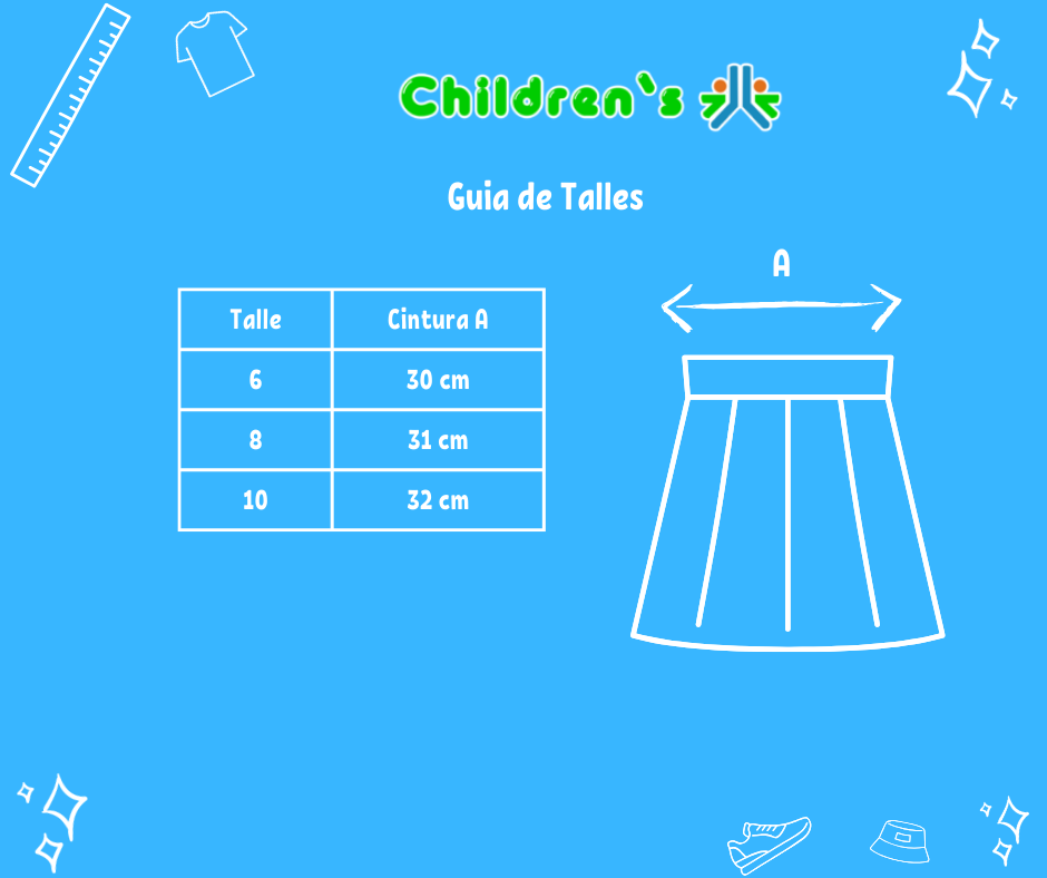 Guia de talles Pollera Colegial 2 Tabla Sarga