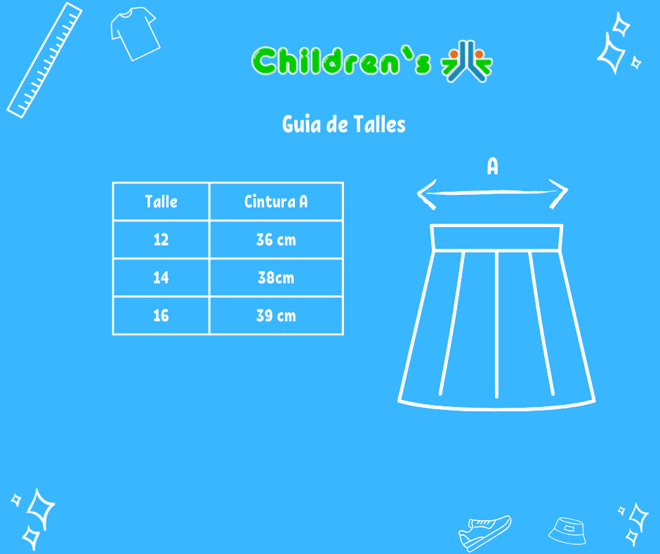 Guia de talles Pollera Colegial 2 Tablas Sarga