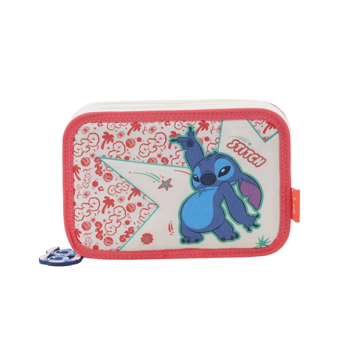 Cartuchera Stitch - 2 Divisiones - Frente Con Glitter