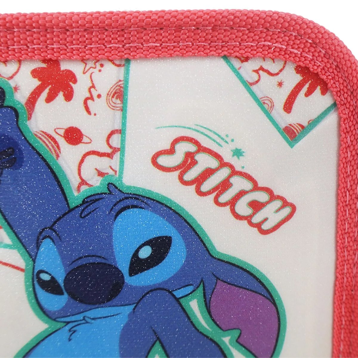 Cartuchera Stitch - 2 Divisiones - Frente Con Glitter