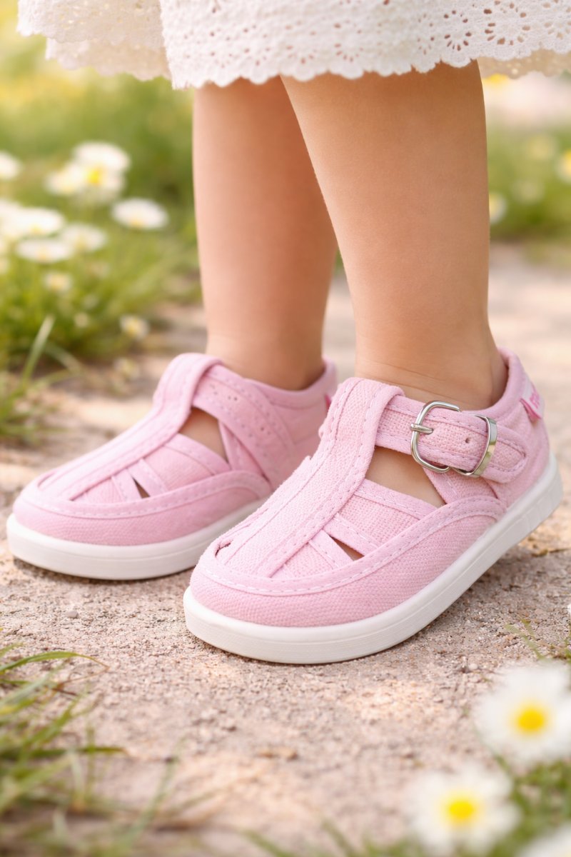 Zapatilla Sandalia de  Lona Tipo Franciscana Con Hebilla