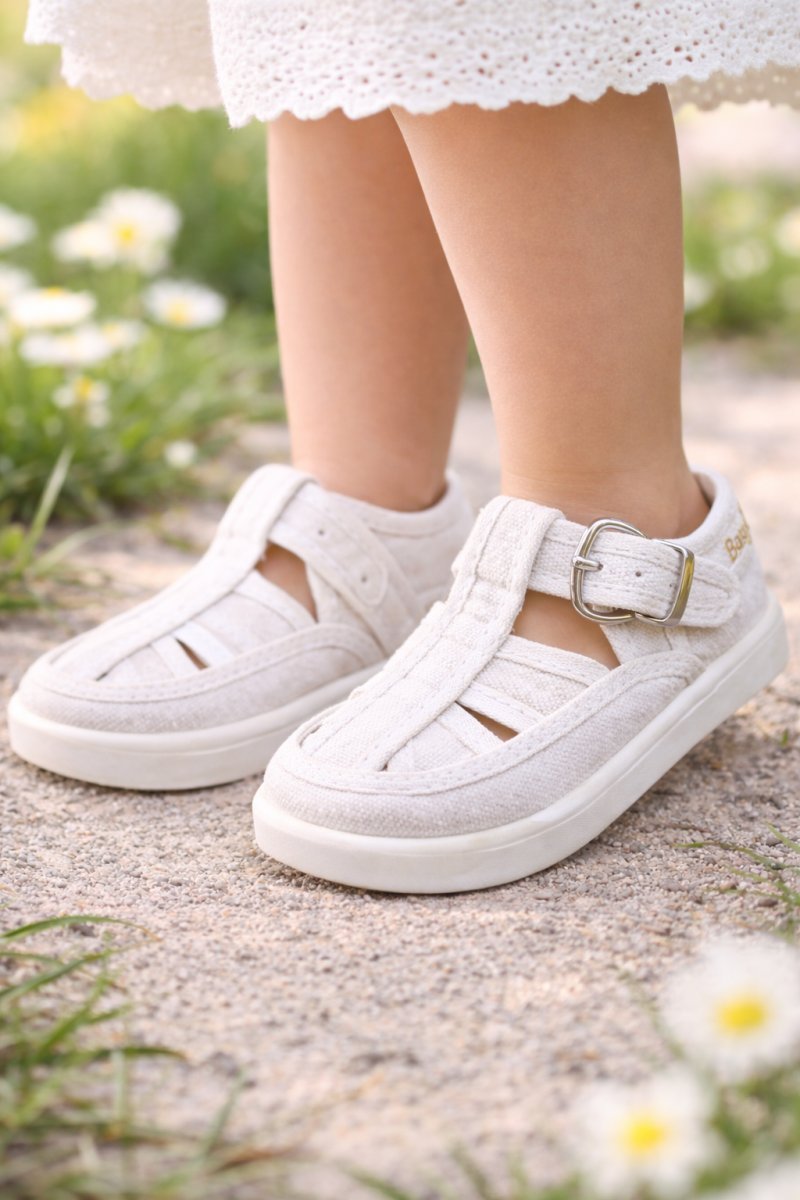 Zapatilla Sandalia de  Lona Tipo Franciscana Con Hebilla