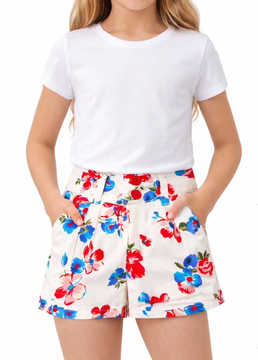 Short Gabardina Elaztizado Estampado Con Flores