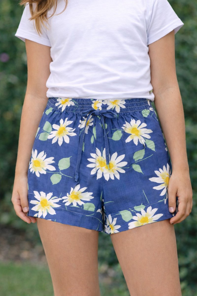 short poplin estampando cintura elastizada