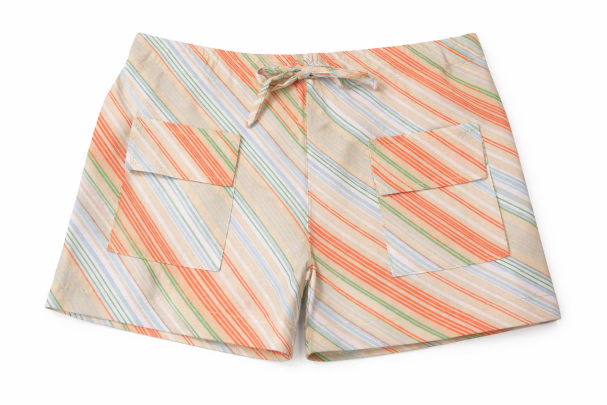 Short Rayado Poplin Con Cintura Regulable