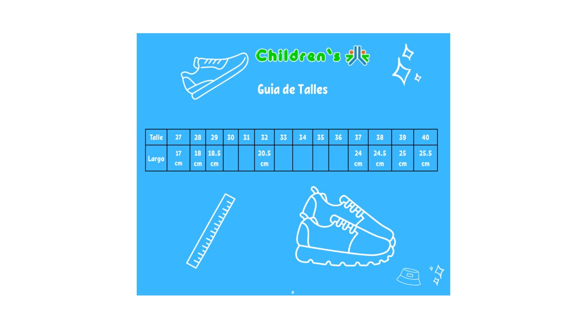 Guia de talles Zapatilla Cuerina Cordon Tiras tipo Adidas