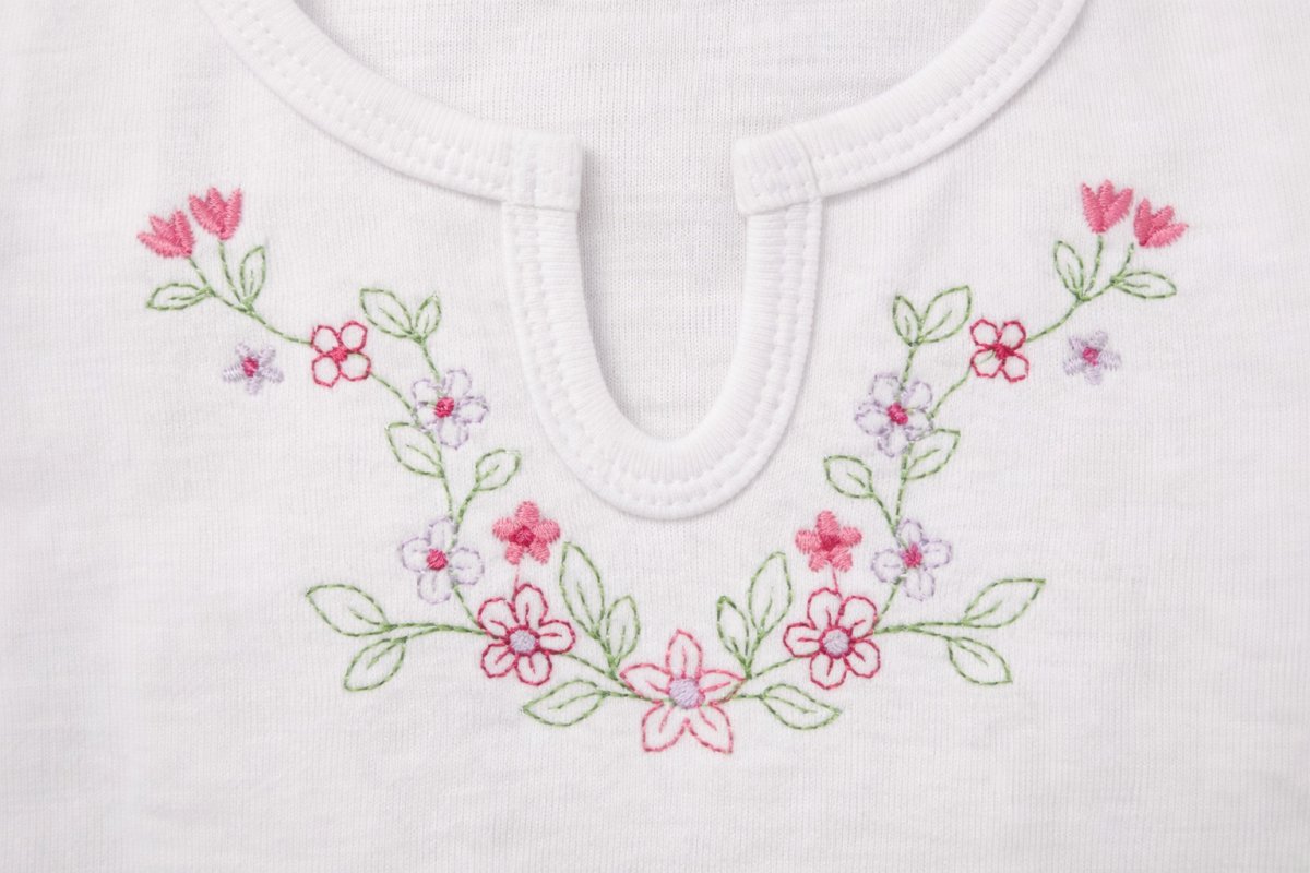 Remera Manga Corta Con Flores Bordadas