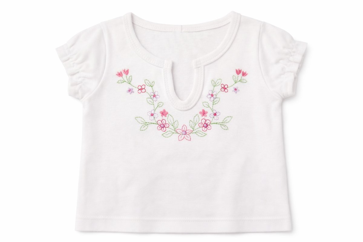 Remera Manga Corta Con Flores Bordadas