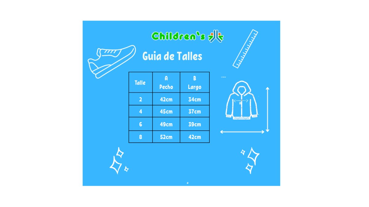 Guia de talles Campera Frisa Colegial c/Bolsillos/Capucha y Puños