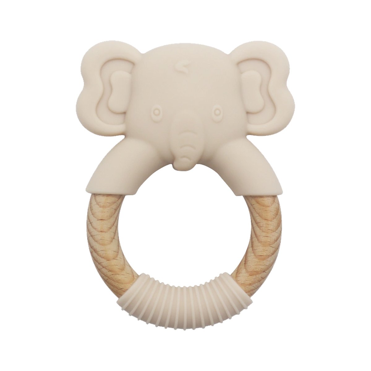Mordillo Elefante De Silicona Con Anillo De Madera